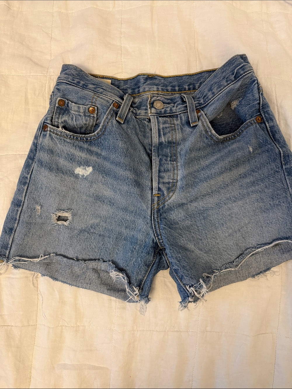 Levi's Light Wash Distressed Denim Shorts